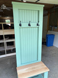 Handmade Hall Tree with White Oak Bench, Entryway Coat Rack