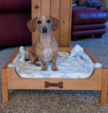 Handmade Solid Oak Dog Bed Frame: Custom Walnut Nameplate, Pet-Safe Finish