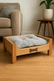 Handmade Solid Oak Dog Bed Frame: Custom Walnut Nameplate, Pet-Safe Finish