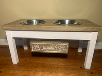 Unique Customizable Raised Dog Feeder – Solid Hardwood Construction with Engraved Name Plaque