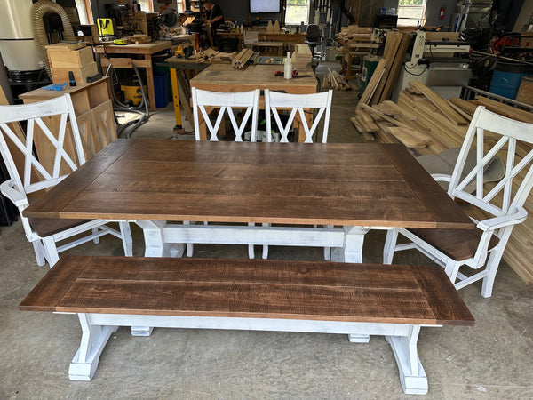 Rustic farmhouse dining set.